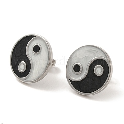 Pendientes de botón Yin Yang de acero inoxidable 304&nbsp;EJEW-C114-09P