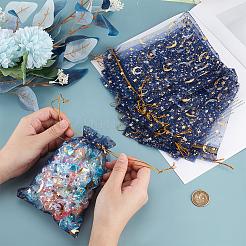 50 bolsa de regalo con cordón de organza con estampado dorado de luna y estrella.&nbsp;OP-BBC0001-03C-03
