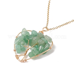 Collar con colgante de corazón de chips de aventurina verde natural con árbol de la vida&nbsp;NJEW-JN03906-02