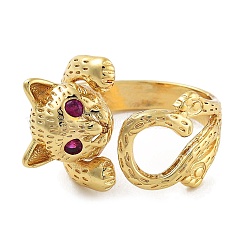 Offene Manschettenringe aus Messing mit Katzengestell und Mikropflaster aus Zirkonia für Damen&nbsp;RJEW-Z059-24G