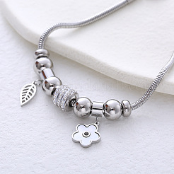 Pulsera de acero de titanio con diseño de hojas y flores para mujer&nbsp;IX1930