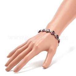 Bracciale elasticizzato fatto a mano a lume di millefiori e perline a cuore in lega&nbsp;BJEW-JB08042-01