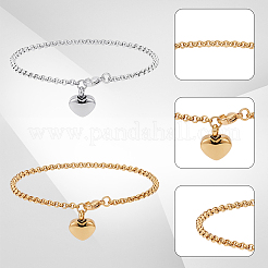 2 braccialetti con ciondolo a forma di cuore in acciaio inossidabile antiossidante&nbsp;BJEW-CN0001-22