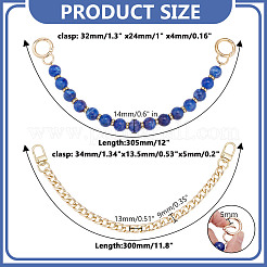 2 Stück 2 Stile 14mm blau rund Harz Imitation Edelstein Perlen Tasche dekorative Ketten & Eisen Panzerkette kurze Tasche Riemen Sets&nbsp;PURS-AR0001-05