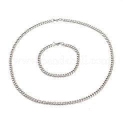 Schmucksets aus kubanischen Gliederketten und Armbändern aus Edelstahl 304&nbsp;SJEW-B019-03A-P