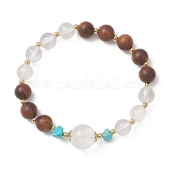 Bracelets extensibles ronds en cristal de quartz naturel et perles de bois pour femmes et filles&nbsp;BJEW-TA00721