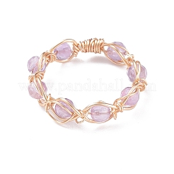 Anello rotondo con perline intrecciate in pietra naturale&nbsp;RJEW-JR00448