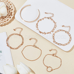 6 Stück 6-teiliges Set aus Büroklammern und Kabel- und Figaro-Kettenarmbändern aus Legierung&nbsp;BJEW-AN0001-09