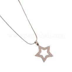 Collana da donna con ciondolo a stella in ottone con micro pavé di zirconi cubici trasparenti e catena a maglia serpente rotonda in acciaio inossidabile 304 per collane da donna.&nbsp;WGB07B9-02