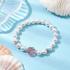 Braccialetti elasticizzati con perline di conchiglia rotonde da 8 mm&nbsp;BJEW-JB10712