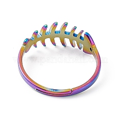 Anillo ajustable de espina de pescado de acero inoxidable con revestimiento de iones (IP) 201 para mujer&nbsp;RJEW-K238-12M