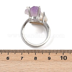 Nuggets natürliche Amethyst & Perle offene Manschettenringe&nbsp;RJEW-K286-13P