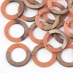 Colgantes de resina & madera, anillo, coral, 28x3mm, agujero: 1.5 mm