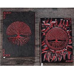 3D-Notizbuch aus geprägtem PU-Leder, A5-Mustertagebuch mit Sonne und Lebensbaum, für Schulbürobedarf, rot, 215x145 mm