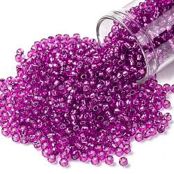 TOHO Round Seed Beads, Japanese Seed Beads, (2214) Silver Lined Hot Pink, 8/0, 3mm, Hole: 1mm, about 10000pcs/pound