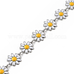 304 Stainless Steel Flower Link Chains, with Enamel, Soldered, with Spool, White, 10x1~2mm