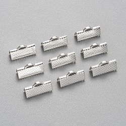 Iron Ribbon Crimp Ends, Silver Color Plated, about 8mm long, 16mm wide, hole: 1mm
