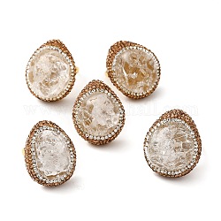 Anello regolabile ovale in cristallo di quarzo naturale con strass, gioielli in ottone per le donne, misura degli stati uniti 6 1/2 (16.9mm)
