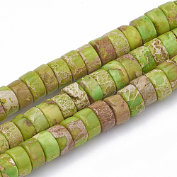 Fili di perle di diaspro imperiale sintetico, perline Heishi, Rotondo piatto / disco, verde giallo, 6~6.5x3~3.5mm, Foro: 1 mm, circa 113pcs/filo, 15.5 pollice