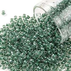 Cuentas de semillas redondas toho, Abalorios de la semilla japonés, (1070) brillo de cristal forrado en verde cazador sutil, 8/0, 3mm, agujero: 1 mm, aproximamente 10000 unidades / libra