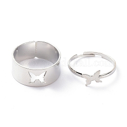 Set di anelli regolabili in lega, coppia anelli, farfalla, platino, 2~9mm, diametro interno: 17~18mm, 2 pc / set