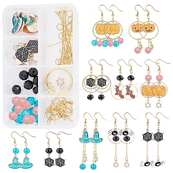 SUNNYCLUE 188 Pcs DIY Halloween Themed Earring Making Kits, Including Alloy Pendants, Glass Beads, Brass Cable Chains & Linking Rings & Earring Hooks, Iron Findings, Golden