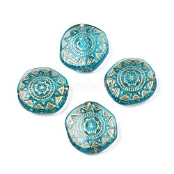 Plating Acrylic Beads, Metal Enlaced, Flat Round, Dark Turquoise, 18x17.5x5.5mm, Hole: 2mm, about 440pcs/500g