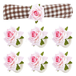 Craspire 6pcs Jute geflochtene Serviettenringe, mit künstlicher Rosenblüte aus Seide, für die Hochzeit, Valentinstag, Jahrestag, Perle rosa, 75 mm