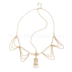 Chaîne de tête de pompon femme bohème, avec du fer, perle d'imitation, accessoires de strass en alliage, bandeaux de danse de front cheveux bijoux de mariage, or, 53.7 cm, pendentif: 39x14.5x2.5 mm