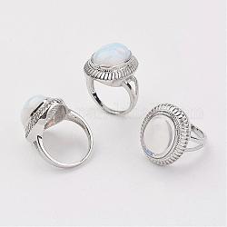 Los anillos de dedo Opalite, con la constatación anillo de bronce, Platino, oval, tamaño de 8, 18mm