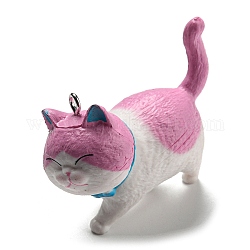 Jolis pendentifs en plastique, avec boucle en fer couleur platine, charme de chat, rose chaud, 42x46x20mm, Trou: 2mm