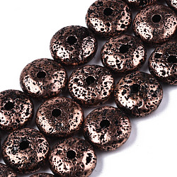 Elektroplatte synthetische Lava Rock Beads Stränge, holperig, Flachrund, Kupfer plattiert, 14x6 mm, Bohrung: 1.2 mm, ca. 28 Stk. / Strang, 15.16 Zoll (38.5 cm)