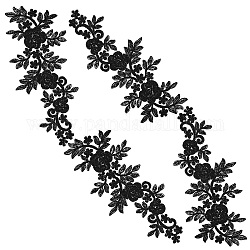Gorgecraft2セットレース刺繡コスチュームアクセサリー  アップリケパッチ  ミシンクラフト装飾  花  ブラック  410x150x1mm  2個/セット