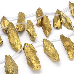 Гальванические природный кварц нитей кристаллические самородки шарик, с золотым покрытием, 24~62x9~24x9~25 мм, отверстие : 1 мм, около 13~17 шт / нитка, 14.9~15.7 дюйм