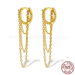 925 Sterling Silver Hoop Earrings, Chains Tassel Earrings, Real 18K Gold Plated, 36mm