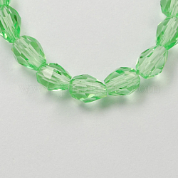 Glass Beads Strands, Faceted, teardrop, Light Green, 15x10mm, Hole: 2mm, about 50pcs/strand, 31 inch