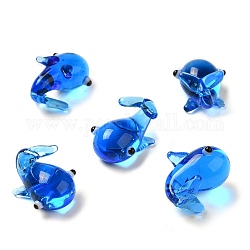 Handmade lampwork Hauptdekorationen, 3D-Wal-Ornamente als Geschenk, Blau, 16.5~17x12.5~13x10~11 mm