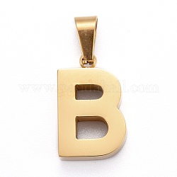 Placage ionique (ip) 304 pendentifs lettre en acier inoxydable, polissage manuel, alphabet, or, letter.b, 18.5x11.5x3.5mm, Trou: 7x3.5mm