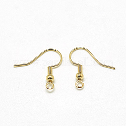 Brass Earring Hooks, Ear Wire, with Horizontal Loop, Real 18K Gold Plated, 18x18x3mm, Hole: 1.5mm, 20 Gauge, Pin: 0.8mm