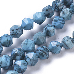 Natürliche China Silber Blatt Jaspis Perlen Stränge, gefärbt und erhitzt, sternförmige runde Perlen, facettiert, Licht Himmel blau, 10 mm, Bohrung: 0.8 mm, ca. 40 Stk. / Strang, 14.76 Zoll (37.5 cm)
