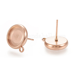 Ионное покрытие (ip) 304 вывод для серег из нержавеющей стали, плоско-круглые, розовое золото , 15x12.5 мм, отверстие : 1.6 мм, штифты : 0.7 мм, лоток : 10 мм