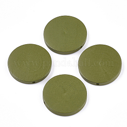 Bemalte Naturholzperlen, Flachrund, Olive, 30x5~5.5 mm, Bohrung: 2 mm