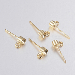 Accessoires des clous d'oreilles en 304 acier inoxydable, avec boucle, pour strass en rivoli, or, 3.5x3mm, Trou: 1.5mm, Plateau: 3 mm, pin: 0.8 mm