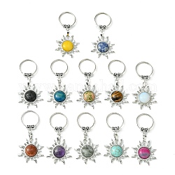 Porte-clés pendentif soleil en pierres précieuses et en laiton, avec les accessoires en laiton de tonalité de platine, pour sac bijoux cadeau décoration, 7.5 cm
