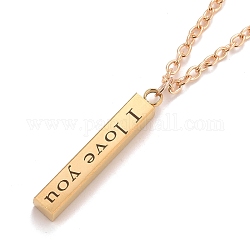 Rectangle avec mot je t'aime 304 collier pendentif en acier inoxydable avec chaîne câble en alliage pour femme, or, 19.69 pouce (50 cm)