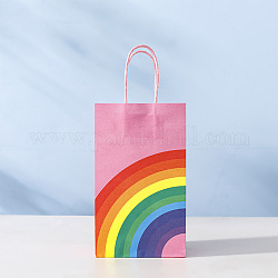 Sacchetti di carta kraft con motivo arcobaleno, con manico, sacchetti regalo, buste della spesa, rettangolo, roso, 13x8x22cm