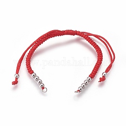 Nylonschnur geflochtene Perlen Armbänder machen, mit Messing-Perlen, langlebig plattiert, Echt platiniert, rot, 10-1/4 Zoll ~ 11-5/8 Zoll (26~29.6 cm)