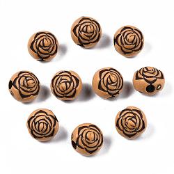 Perles acryliques de bois imitation, fleur rose, Pérou, 10mm, Trou: 3mm, environ 1000 pcs/500 g