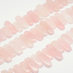Brins de perles de quartz rose naturel rectangle, perles percées, 25~40x8~12x6~8mm, Trou: 1mm, Environ 35 pcs/chapelet, 15.74 pouce