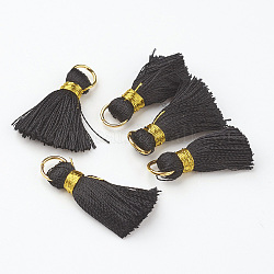 Décoration de pendentif de gland en nylon, avec les accessoires en laiton, or, noir, 23~27x5mm, Trou: 4mm